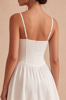 Load image into Gallery viewer, Spaghetti Straps Basque Waist Corset White Short A Line Graduation Dress with Lace