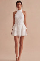 Load image into Gallery viewer, Sparkly White High Neck Sequin Short Graduation Dress with Ruffles