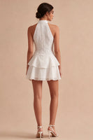 Load image into Gallery viewer, Sparkly White High Neck Sequin Short Graduation Dress with Ruffles