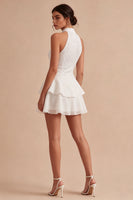 Load image into Gallery viewer, Sparkly White High Neck Sequin Short Graduation Dress with Ruffles