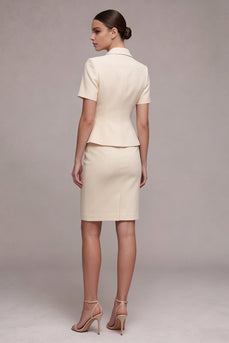 2 Piece Ivory Peak Lapel Double Breasted Short Business Suits