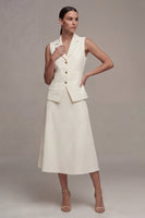 Load image into Gallery viewer, Ivory Notched Lapel 2 Piece Single Breasted Midi Business Suits