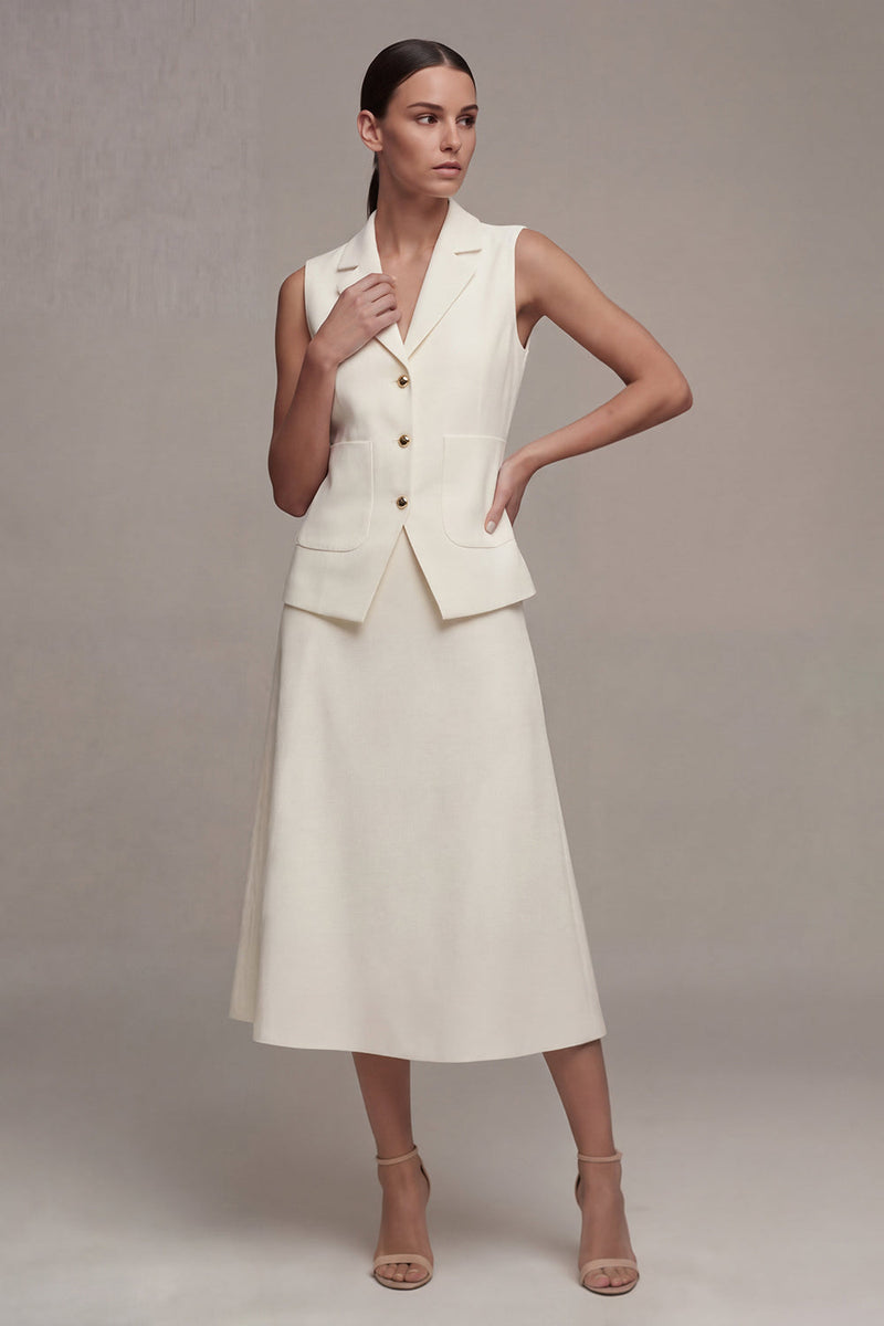 Load image into Gallery viewer, Ivory Notched Lapel 2 Piece Single Breasted Midi Business Suits