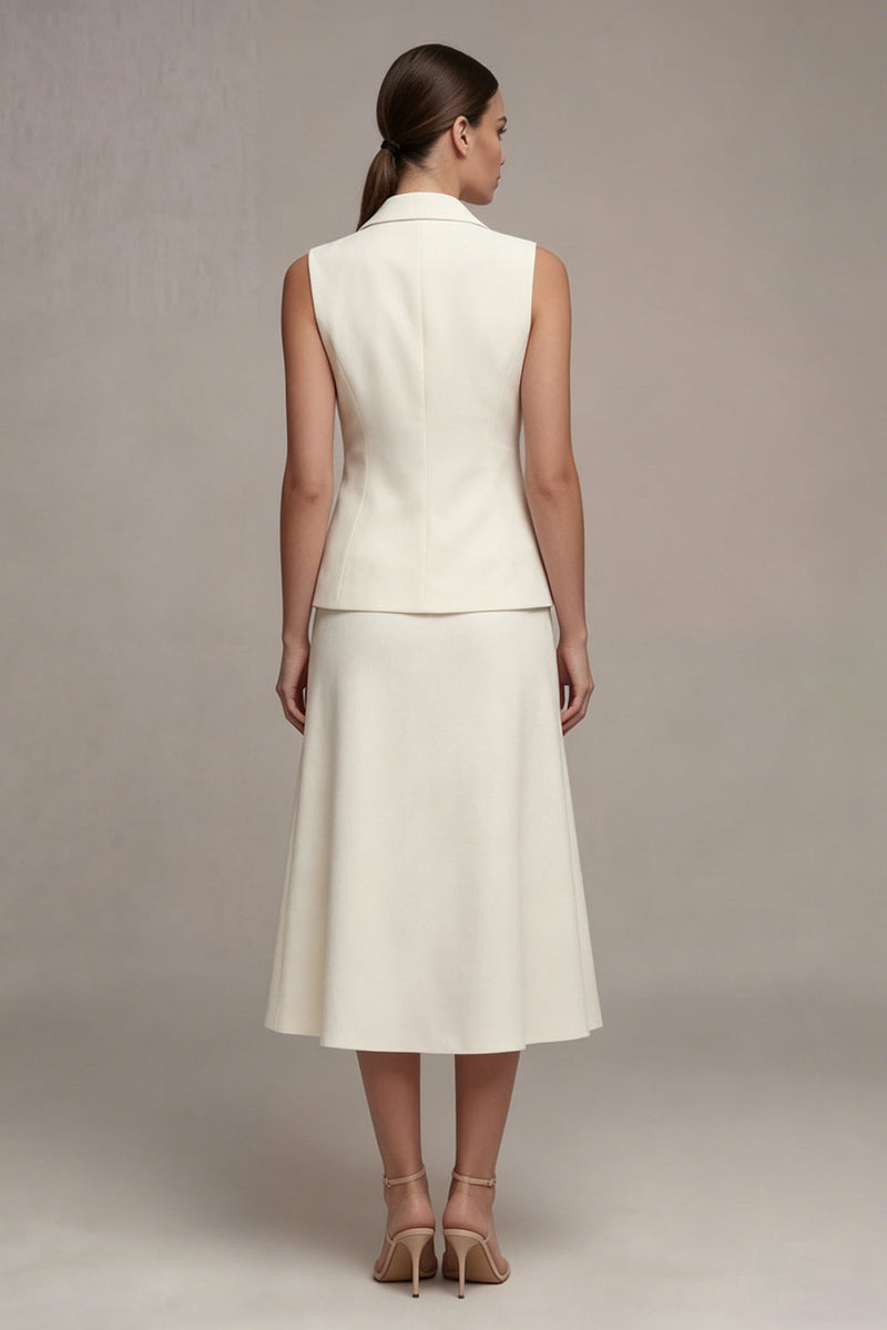 Load image into Gallery viewer, Ivory Notched Lapel 2 Piece Single Breasted Midi Business Suits