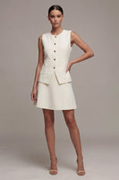 Load image into Gallery viewer, Ivory Round Neck 2 Piece Single Breasted Short Business Suits