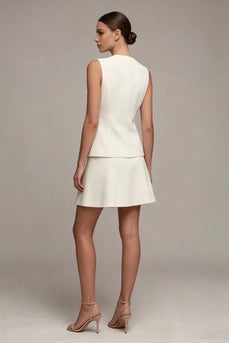 Ivory Round Neck 2 Piece Single Breasted Short Business Suits