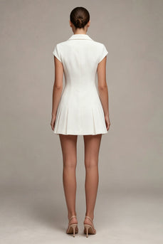 Single Breasted White Notched Lapel A Line Short Blazer Dress