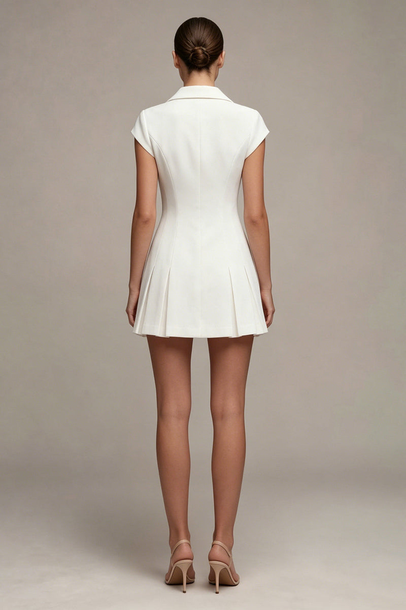 Load image into Gallery viewer, Single Breasted White Notched Lapel A Line Short Blazer Dress