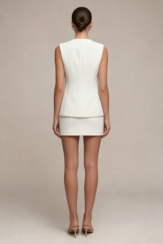 2 Piece White Round Neck Single Breasted Short Business Suits