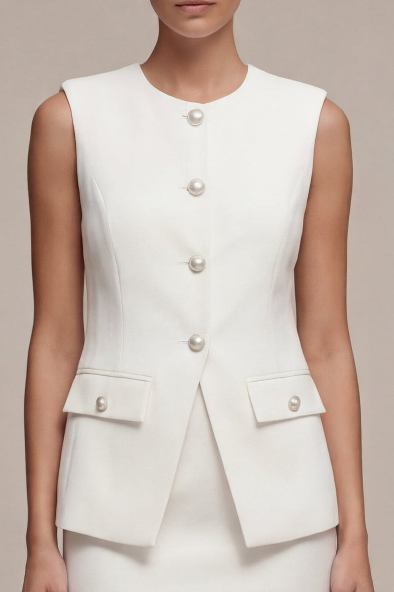 Load image into Gallery viewer, 2 Piece White Round Neck Single Breasted Short Business Suits