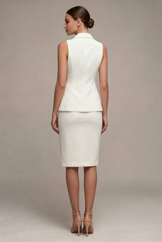 Ivory 2 Piece Notched Lapel Slim Fit Single Breasted Midi Business Suits