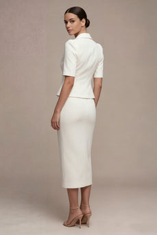 Single Breasted 2 Piece White Notched Lapel Midi Business Suits with Pockets