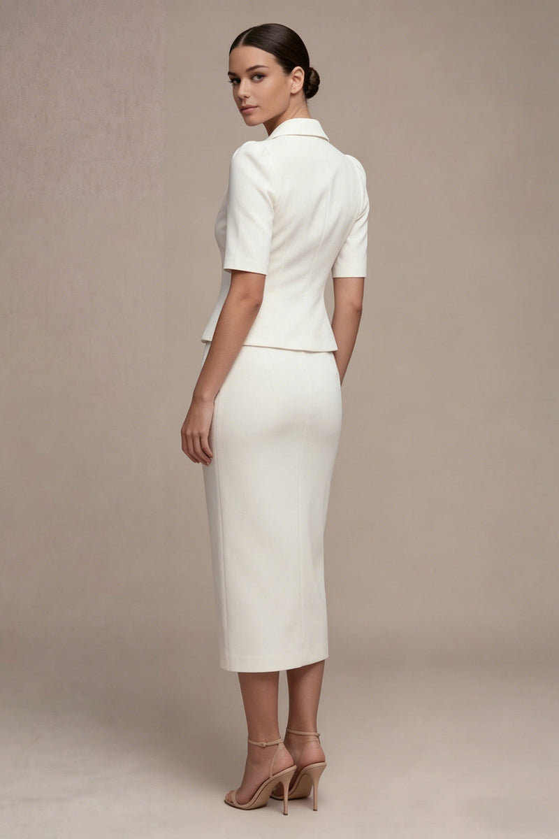 Load image into Gallery viewer, Single Breasted 2 Piece White Notched Lapel Midi Business Suits with Pockets