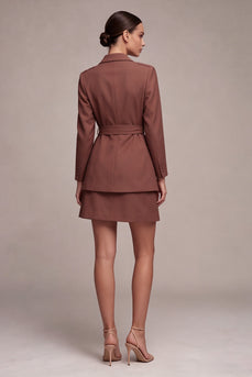 2 Piece Desert Rose Notched Lapel Double Breasted Short Business Suits with Belt