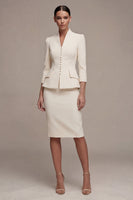 Load image into Gallery viewer, Ivory 3/4 Sleeves Shawl Lapel 2 Piece Single Breasted Short Business Suits