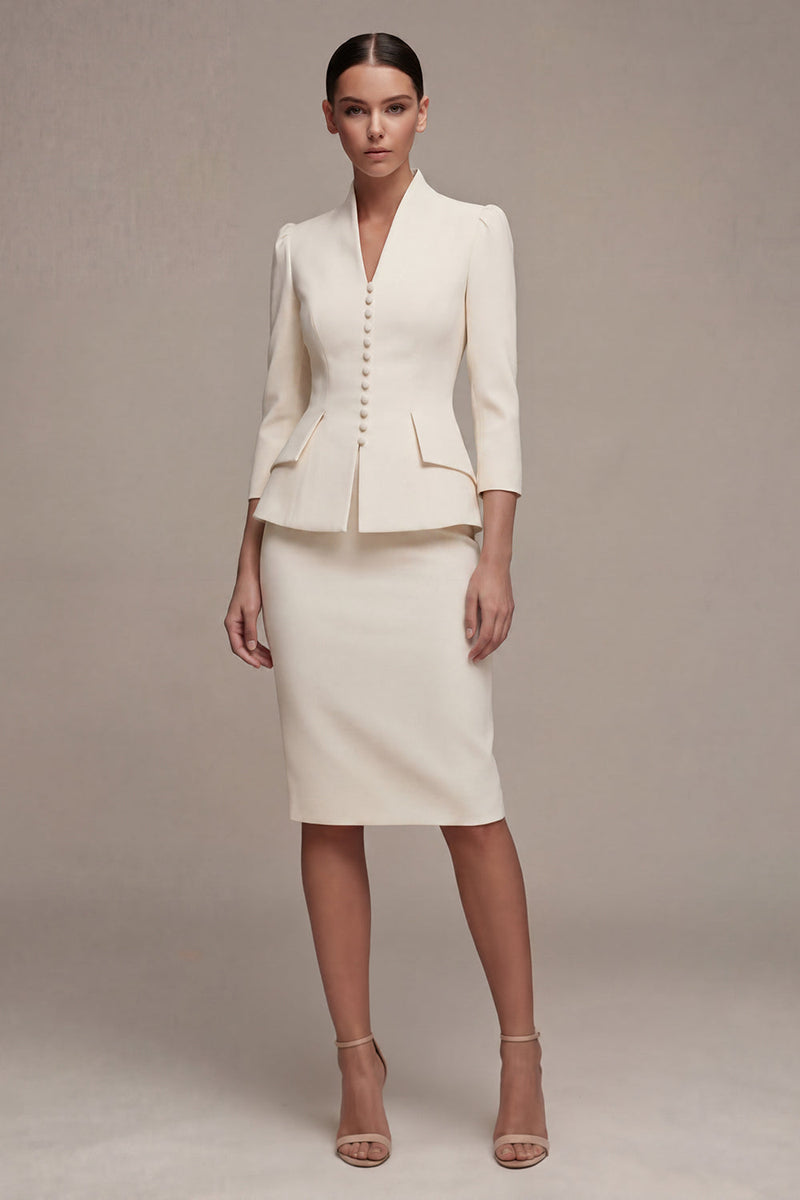 Load image into Gallery viewer, Ivory 3/4 Sleeves Shawl Lapel 2 Piece Single Breasted Short Business Suits