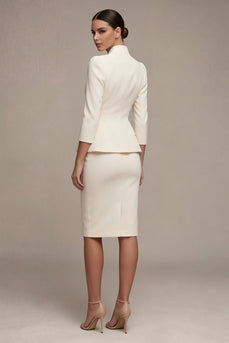 Ivory 3/4 Sleeves Shawl Lapel 2 Piece Single Breasted Short Business Suits