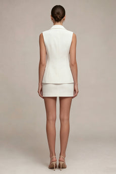 White 2 Piece Notched Lapel Slim Fit Short Single Breasted Business Suits