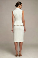 Load image into Gallery viewer, White 2 Piece Notched Lapel Midi Single Breasted Business Suits with Slit
