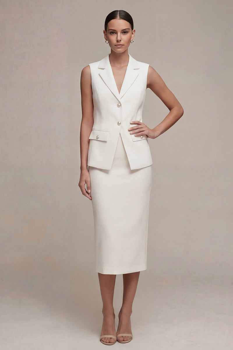 Load image into Gallery viewer, Single Breasted White Midi Notched Lapel 2 Piece Business Suits with Back Slit