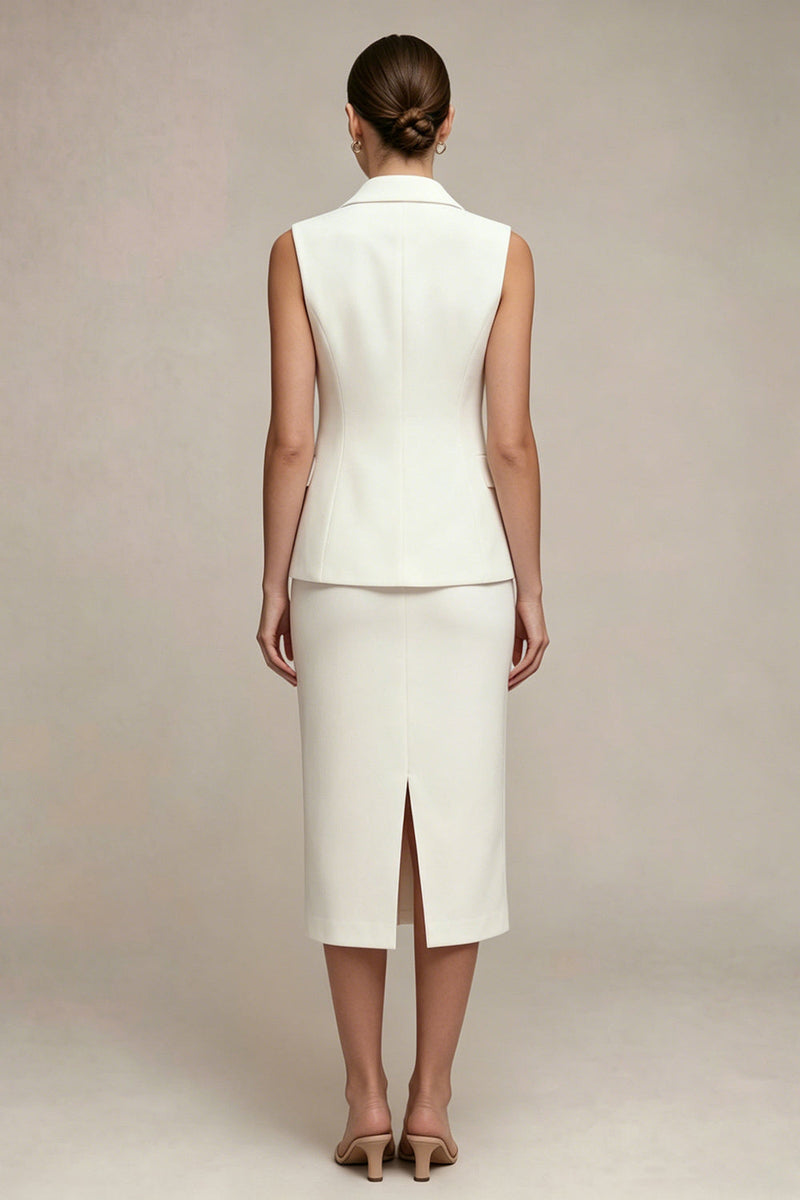 Load image into Gallery viewer, Single Breasted White Midi Notched Lapel 2 Piece Business Suits with Back Slit