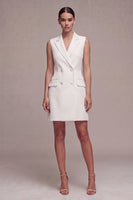 Load image into Gallery viewer, White Short Double Breasted Notched Lapel Blazer Dress