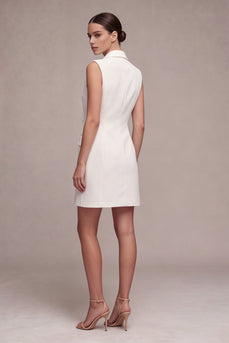 White Short Double Breasted Notched Lapel Blazer Dress