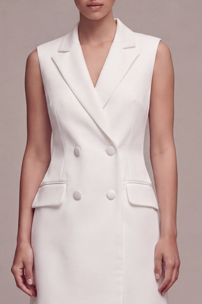 Load image into Gallery viewer, White Short Double Breasted Notched Lapel Blazer Dress