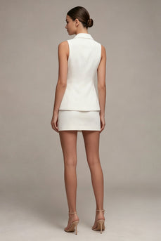 White 2 Piece Notched Lapel Slim Fit Short Single Breasted Business Suits