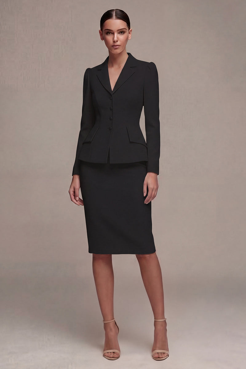 Load image into Gallery viewer, Single Breasted Ivory Long Sleeves 2 Piece Notched Lapel Midi Business Suits with Back Slit