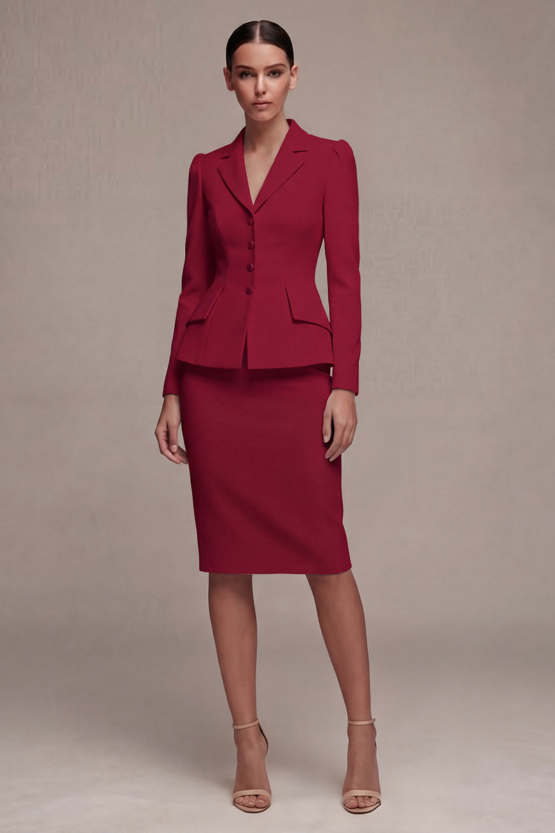 Load image into Gallery viewer, Single Breasted Ivory Long Sleeves 2 Piece Notched Lapel Midi Business Suits with Back Slit