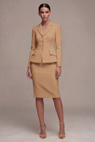 Load image into Gallery viewer, Single Breasted Ivory Long Sleeves 2 Piece Notched Lapel Midi Business Suits with Back Slit