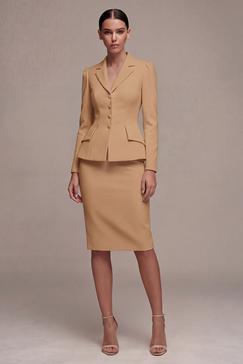Load image into Gallery viewer, Single Breasted Ivory Long Sleeves 2 Piece Notched Lapel Midi Business Suits with Back Slit