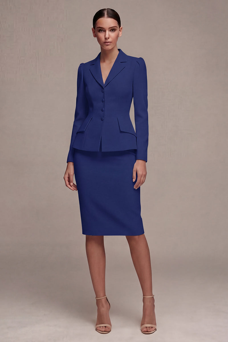 Load image into Gallery viewer, Single Breasted Ivory Long Sleeves 2 Piece Notched Lapel Midi Business Suits with Back Slit