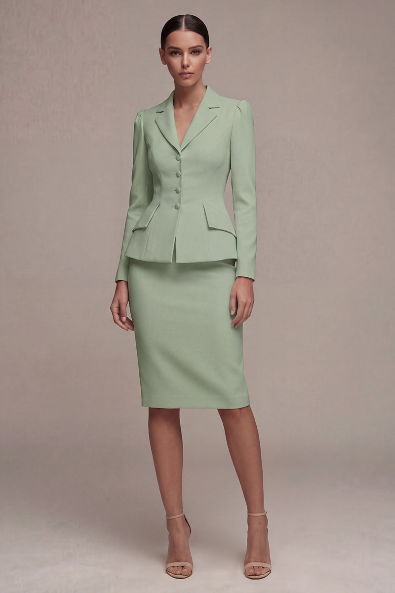 Load image into Gallery viewer, Single Breasted Ivory Long Sleeves 2 Piece Notched Lapel Midi Business Suits with Back Slit