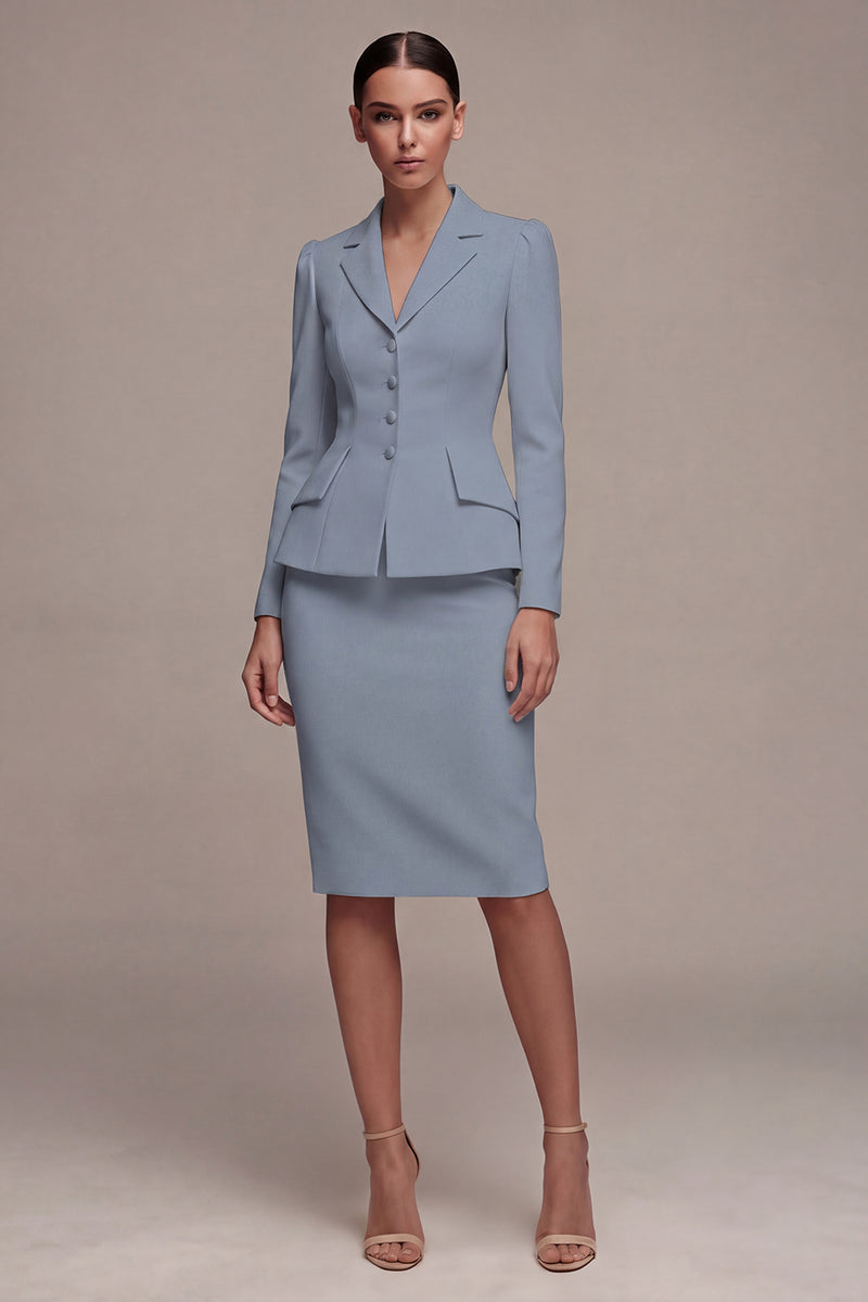 Load image into Gallery viewer, Single Breasted Ivory Long Sleeves 2 Piece Notched Lapel Midi Business Suits with Back Slit