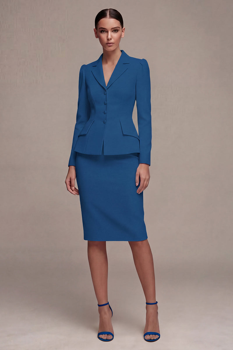 Load image into Gallery viewer, Single Breasted Ivory Long Sleeves 2 Piece Notched Lapel Midi Business Suits with Back Slit