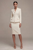 Load image into Gallery viewer, Single Breasted Ivory Long Sleeves 2 Piece Notched Lapel Midi Business Suits with Back Slit
