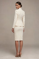Load image into Gallery viewer, Single Breasted Ivory Long Sleeves 2 Piece Notched Lapel Midi Business Suits with Back Slit