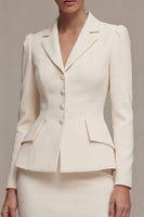 Load image into Gallery viewer, Single Breasted Ivory Long Sleeves 2 Piece Notched Lapel Midi Business Suits with Back Slit