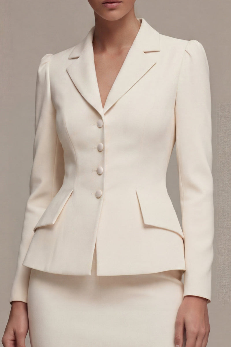Load image into Gallery viewer, Single Breasted Ivory Long Sleeves 2 Piece Notched Lapel Midi Business Suits with Back Slit