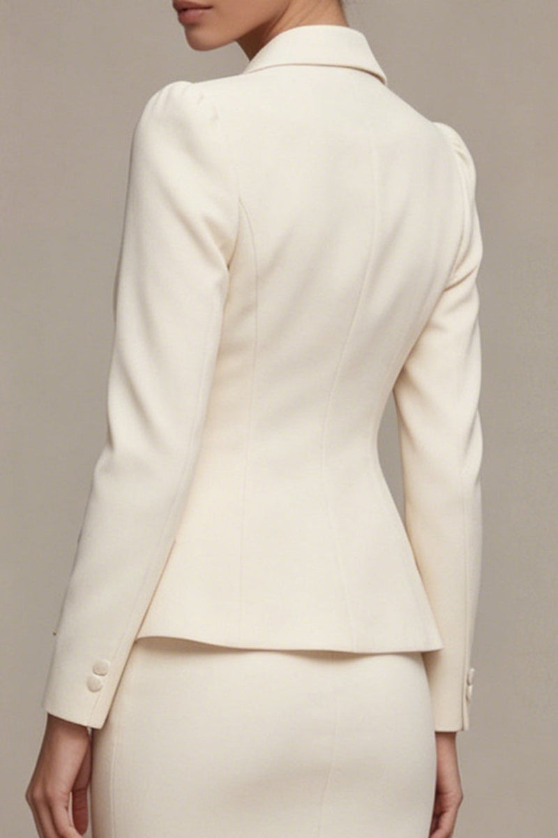 Load image into Gallery viewer, Single Breasted Ivory Long Sleeves 2 Piece Notched Lapel Midi Business Suits with Back Slit