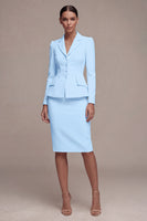 Load image into Gallery viewer, Single Breasted Ivory Long Sleeves 2 Piece Notched Lapel Midi Business Suits with Back Slit
