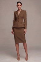 Load image into Gallery viewer, Single Breasted Ivory Long Sleeves 2 Piece Notched Lapel Midi Business Suits with Back Slit