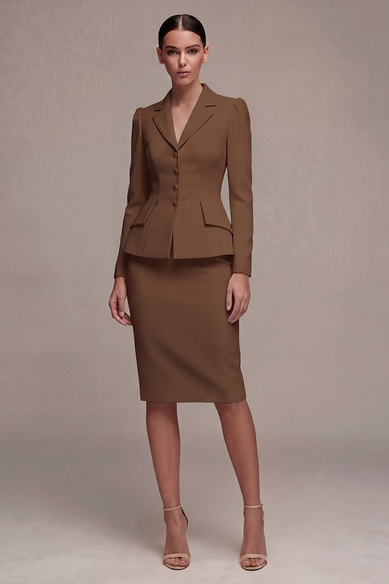 Load image into Gallery viewer, Single Breasted Ivory Long Sleeves 2 Piece Notched Lapel Midi Business Suits with Back Slit