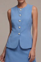 Load image into Gallery viewer, 2 Piece Steel Blue Round Neck Short Single Breasted Business Suits