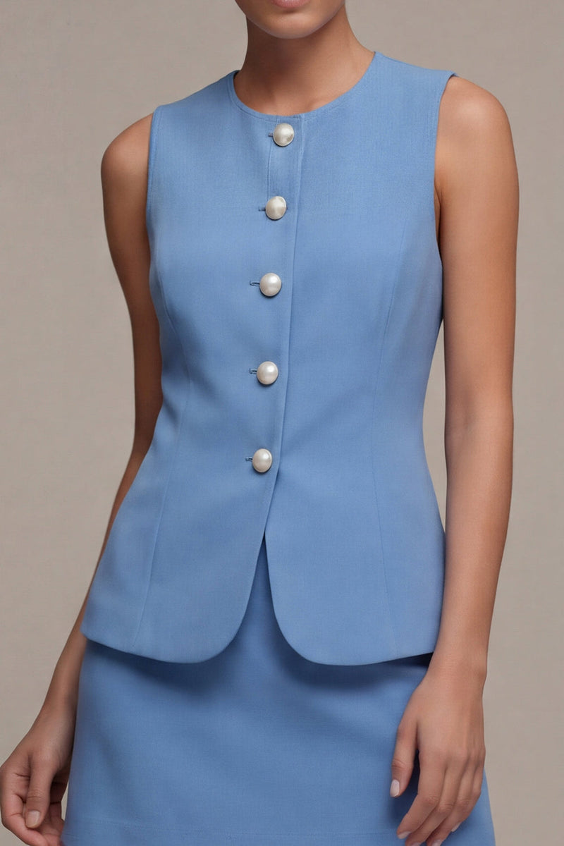 Load image into Gallery viewer, 2 Piece Steel Blue Round Neck Short Single Breasted Business Suits