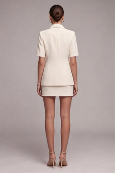 Ivory Half Sleeves 2 Piece Peak Lapel Single Breasted Business Suits