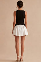 Load image into Gallery viewer, Bateau Neck A Line Black and White Cocktail Dress