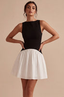 Load image into Gallery viewer, Bateau Neck A Line Black and White Cocktail Dress